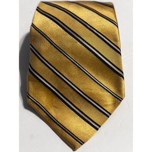 Jones New York Gold With Black Striped 100% Silk Tie 59" x 3 1/2"